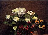 Hydrangias Cloves and Two Pots of Pansies by Henri Fantin-Latour